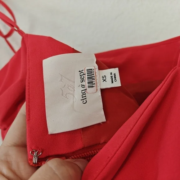 Cinq A Sept Zoey Spaghetti Strap Square Neck Ruffle Red Blouse Size XS - Picture 14 of 15